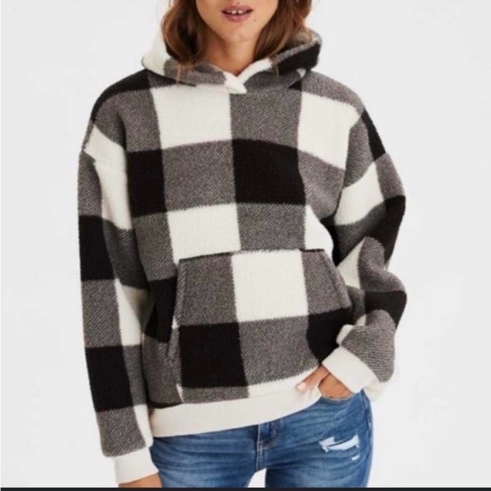 American Eagle Checkered Sherpa Hoodie